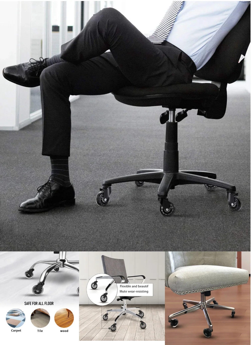 Furniture office chair 100mm castors 2.5 /3 in brake locking transparent pu caster wheel