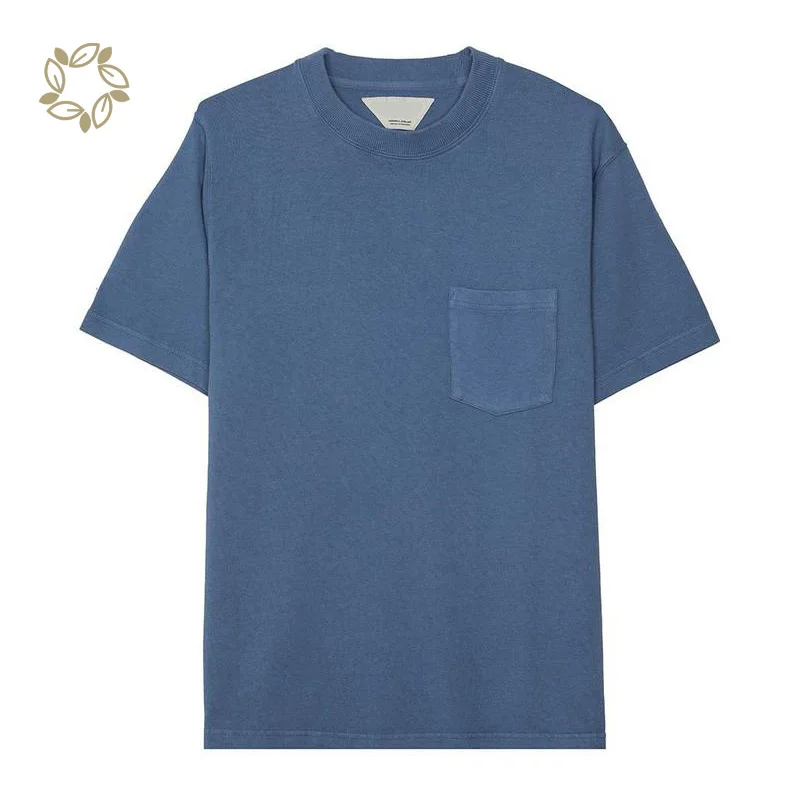 Soft organic cotton pocket t-shirt for men ribbed tshirt organic cotton short sleeves t shirts o-neck t-shirt rib knit tee