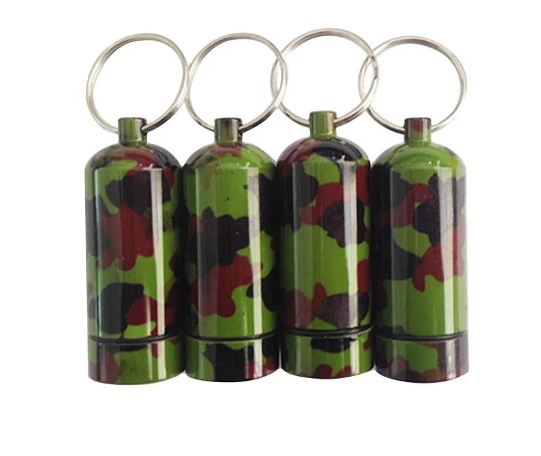 Metal Camouflage Color Aluminium Keychain Pill Box Pill Case Mini Medicine Case Portable Pill Box