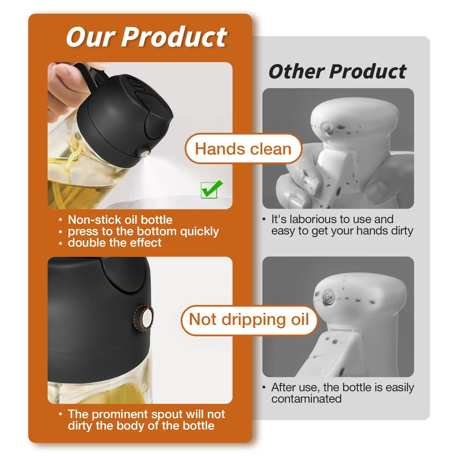 TRES new design 2 in 1 white with nozzle lid vinegar spray dispenser glass condiment soy sauce bottles olive oil bottle