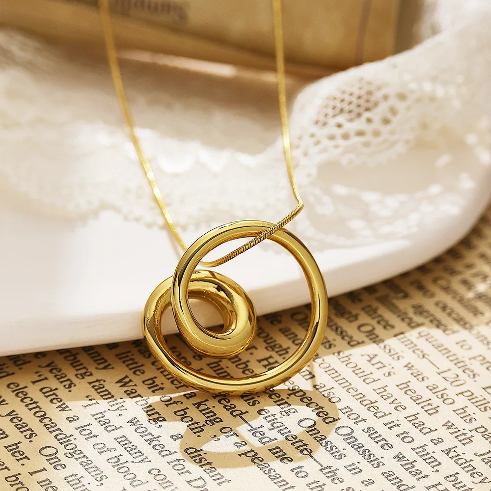 YIWU DAICY New arrival Geometric circle necklace stainless steel gold snake chain vortex thread necklace for women