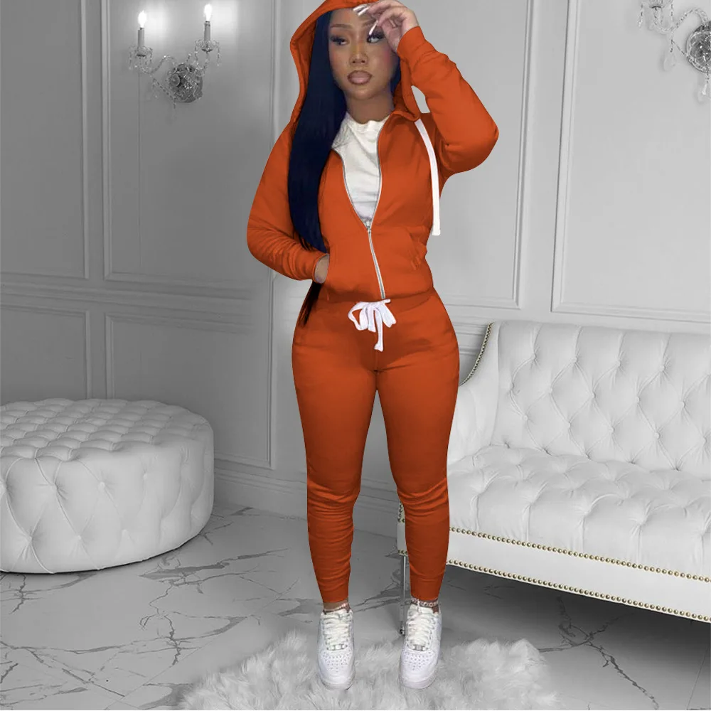 womens winter clothing 2021 zipper hoodie set cotton thick fleece Sweatsuit woman tracksuit two piece jogger Set