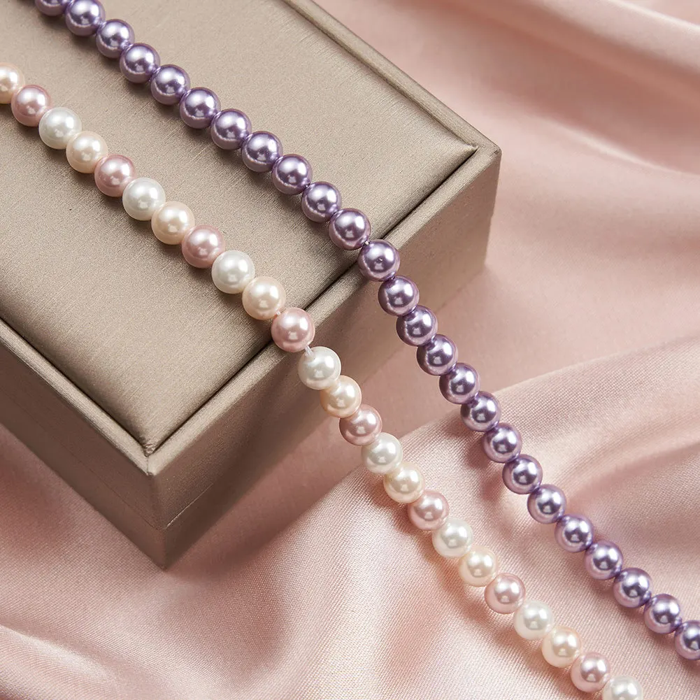 ACME  Fashion 925 Sterling Silver 6mm Round Pink Shell Pearl Necklace Strand Pearl Choker Necklace Jewelry for Women
