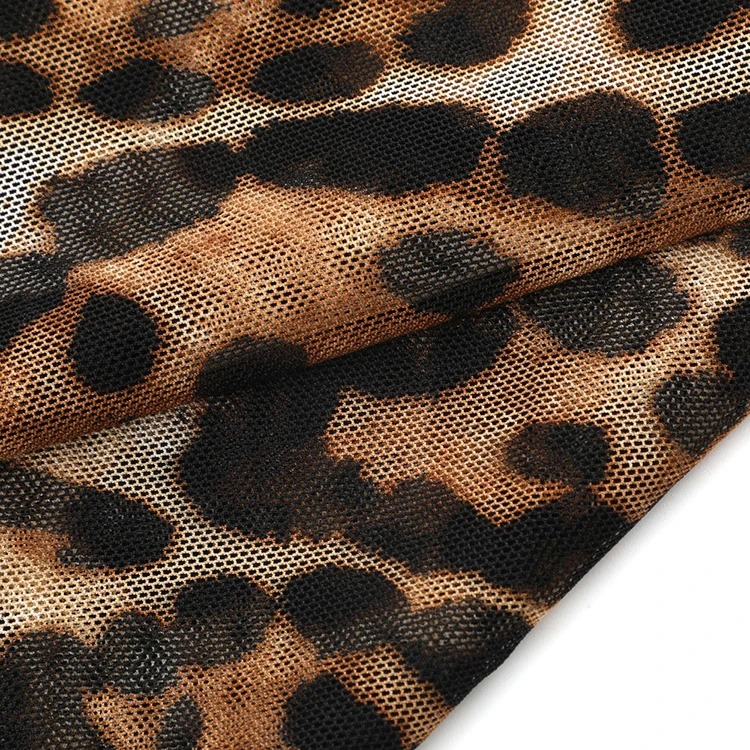 
Новый стиль, мягкая на ощупь трикотажная сетчатая ткань из спандекса с леопардовым принтом для спортивных топов 