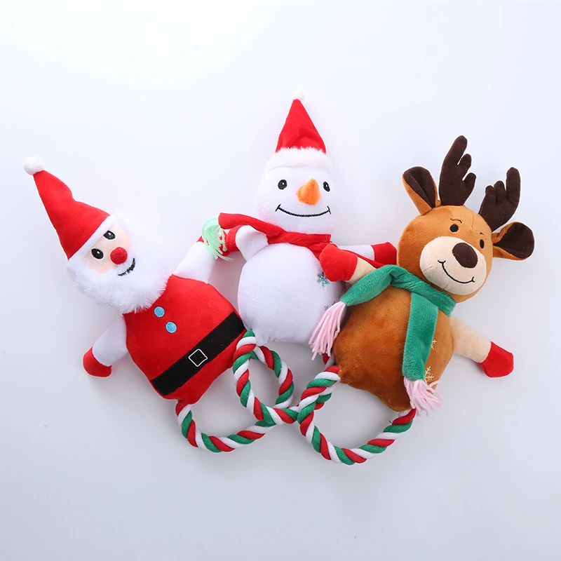 2024 Hot Sale Colorful Christmas Dog Toy Elk Pet Squeak Toys Santa Claus Rope Plush Dog Toy