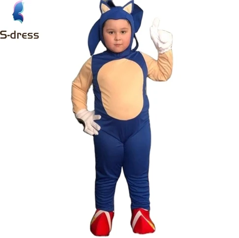 New Hot wholesale Movie Halloween Costume Christmas Dress The Hedgehog Kids Performance Show Game Character Cosplay Sonic Boy