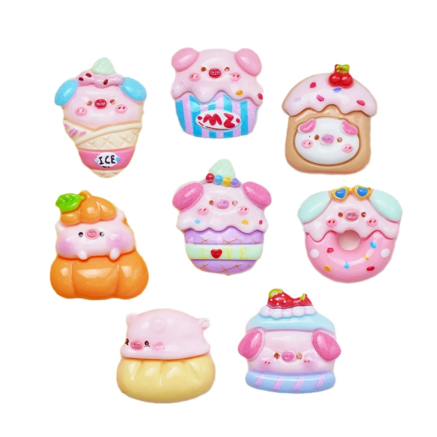Kawaii, десерт с плоской спинкой, Мультяшные свиньи, смола, художественные поделки, чехол для телефона, цепочка для ключей, ювелирные изделия, кулон, заколки для волос, материалы