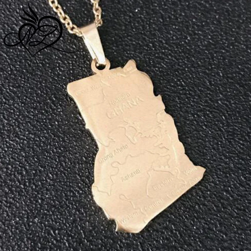 Charm African Ghana Country Map Pendant Necklace