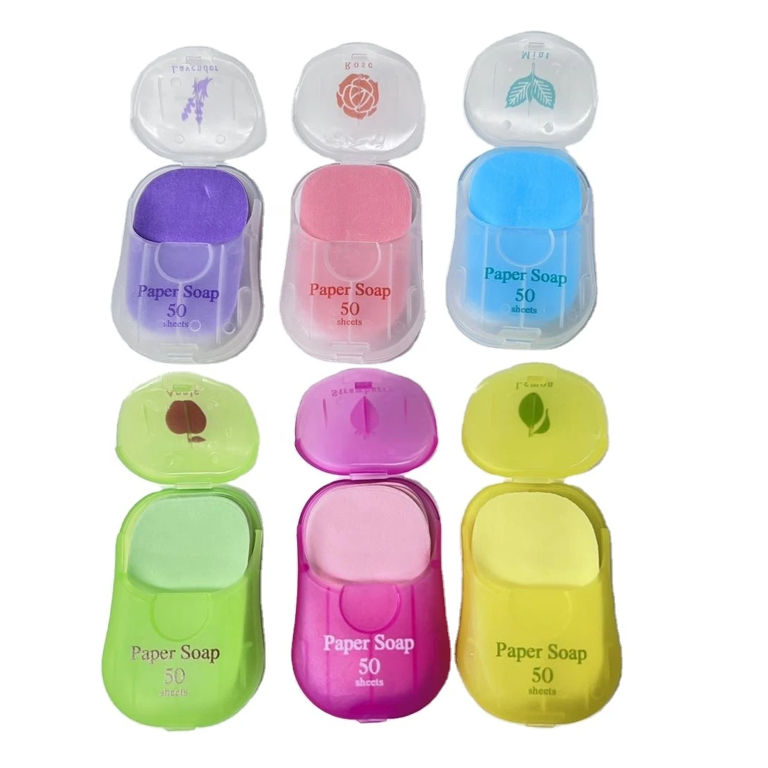 50Sheets Washing Paper Soap Custom Label Disposable Travel Portable Plant Extract Fragrance Water Paper Hand Soap Carton package