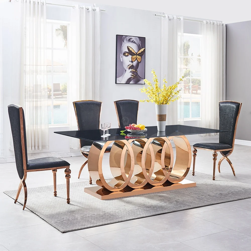 Wholesale foshan supplier furniture luxury modern big dianing table and 10 chairs set metal legs stainless steel dining table