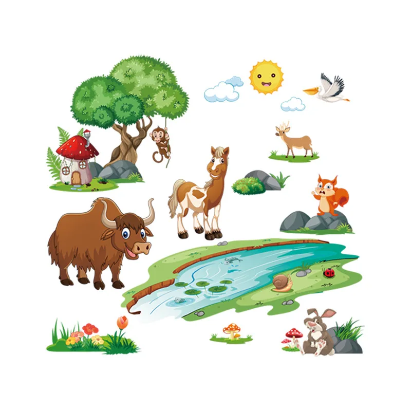 Little Horse Crossing the River Wall Sticker Cartoon animals  Decals  Living Room Decorative Wallpaper