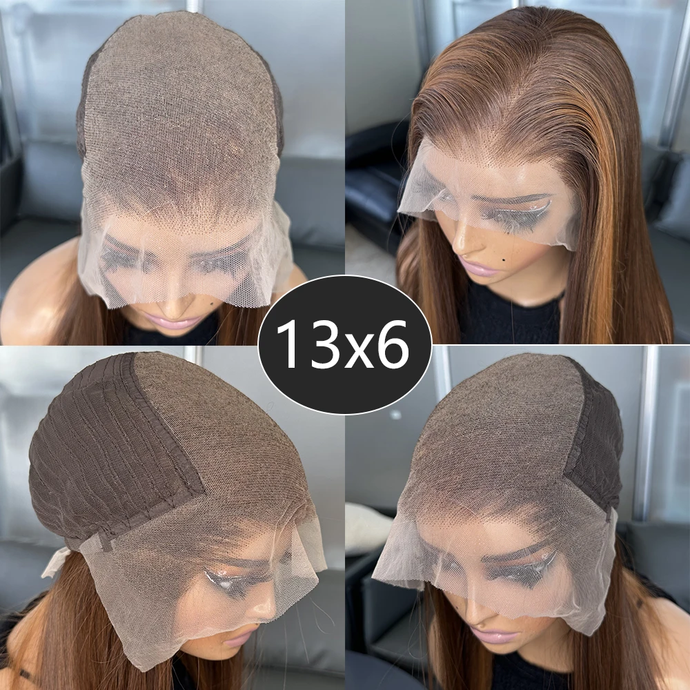 Highlight Color Straight Heat Resistant Synthetic Hair Wigs For Black Women Futura Fiber Hair 13x6 Synthetic Lace Front Wigs