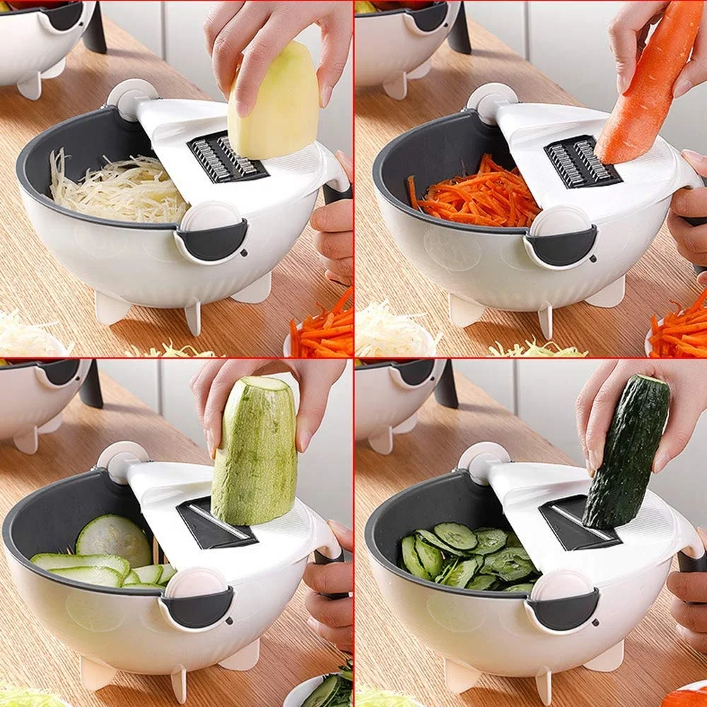 9 in 1 multifunction rotate vegetable cutter shredder grater slicer with drain basket