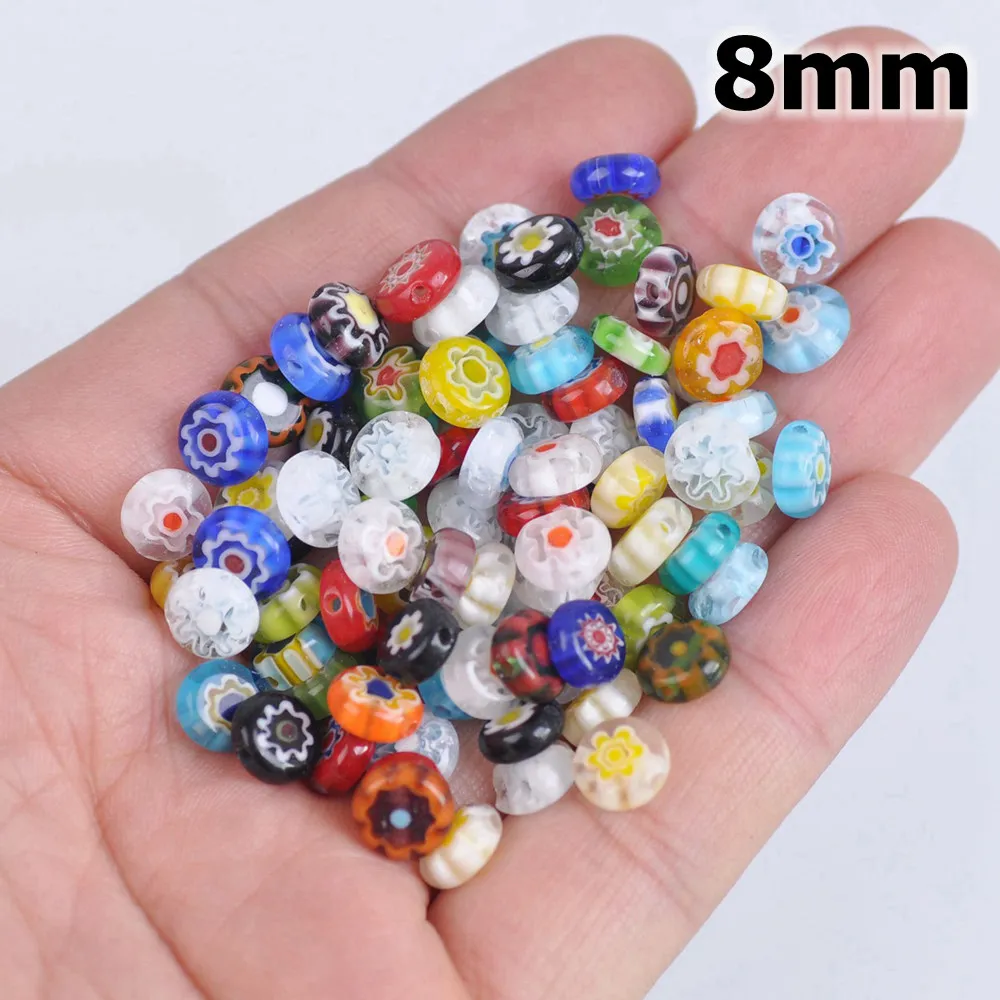 Mixed Flat Round 6mm 8mm 10mm 12mm 14mm Flower Patterns Millefiori Glass Loose Crafts Beads Lot for DIY Jewelry Making Findings
