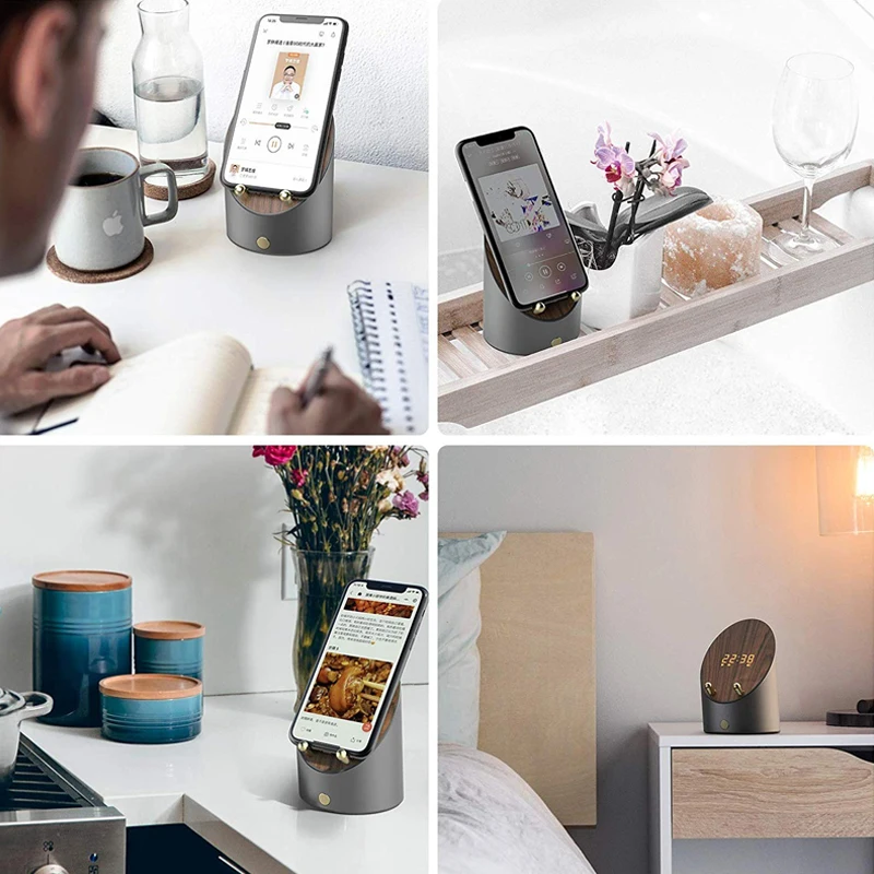 2 in 1 sound amplifier phone holder induction speaker with digital alarm clock