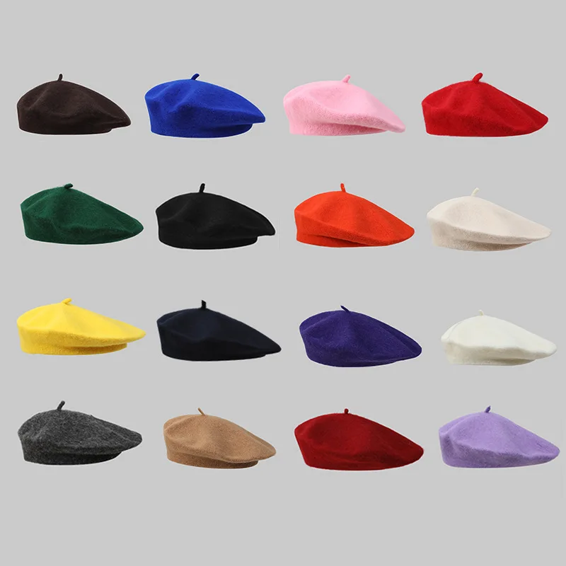 Factory Wholesale Custom Best Quality Cheap Price Beret 100% Wool Solid Color Plain Beret For Women