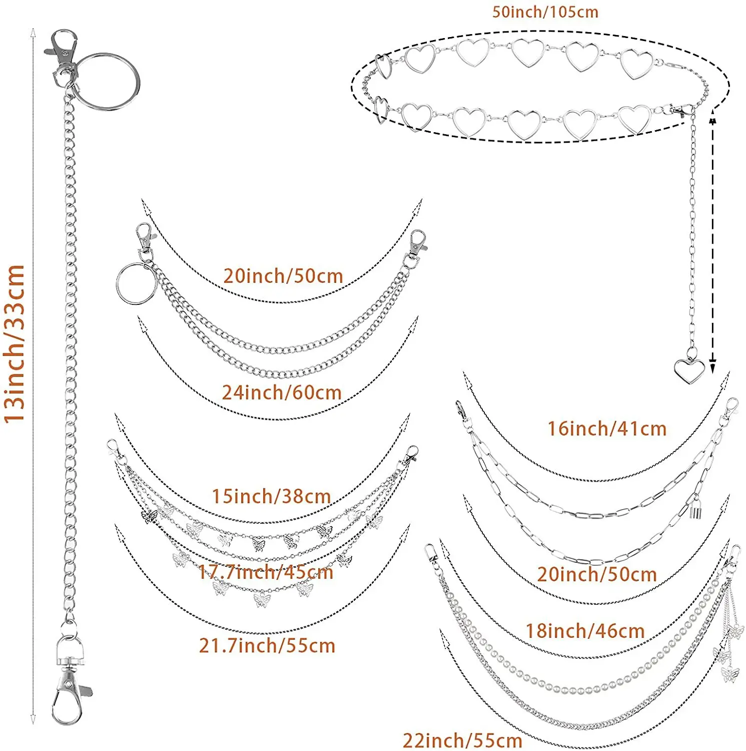 Hip Hop Punk Jeans Trouser Chain Multi-layer Butterfly Style Belt Body Chain For Women