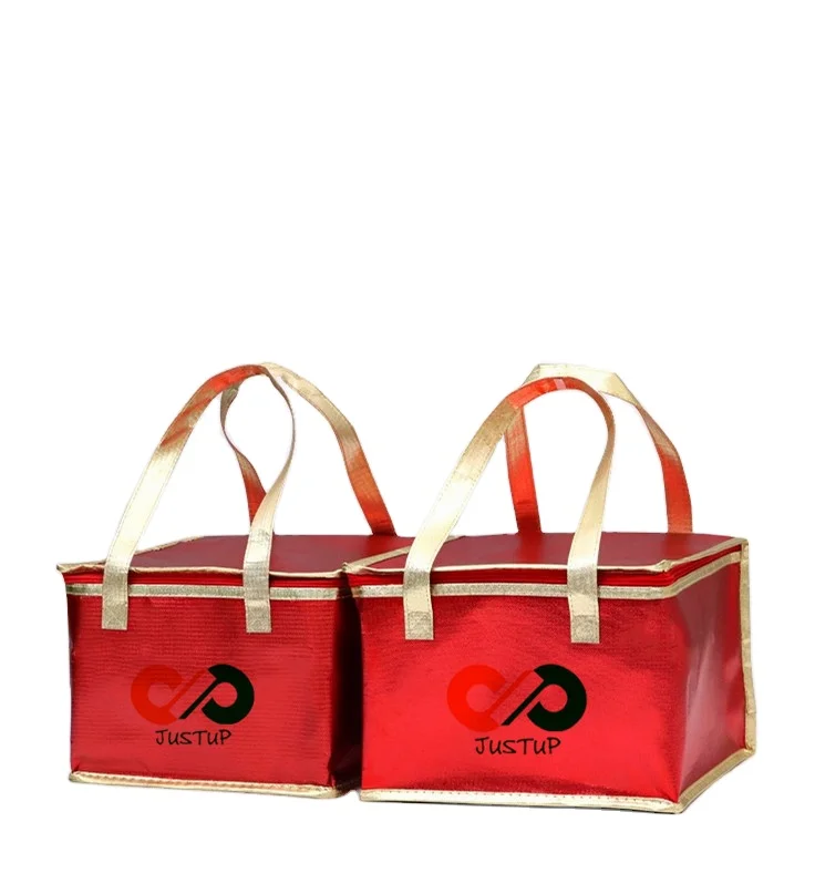 Custom Portable large Cake bag 12inch Food Insulation Aluminum Foil Refrigerate Cooling Bag Picnic Custom PP NonWoven Cooler Bag