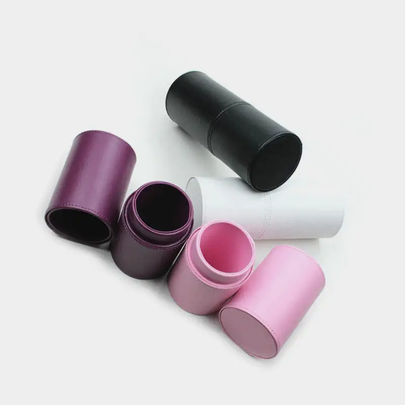 Empty Cylinder Pvc Pu Leather Silicone Pen Holder Custom Travel Portable Cosmetic Brush Storage Box Bag Makeup Brush Set Holder