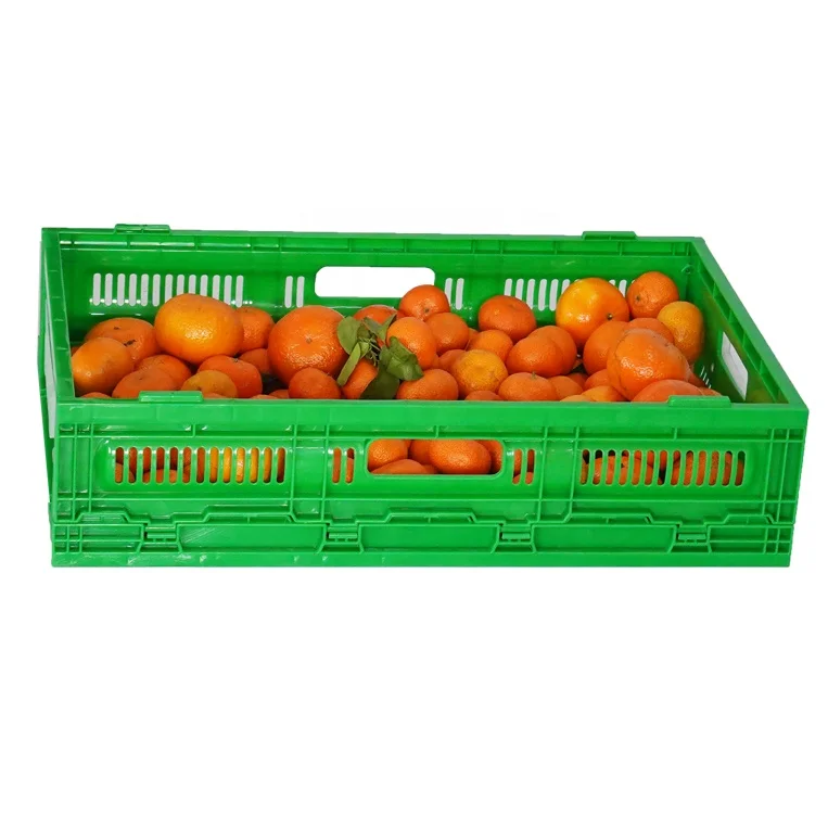 Stackable and practical plastic folding crate for transporting fruits and vegetables