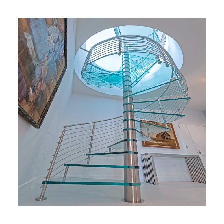 Modern Stylish Tempered Glass Steps Stainless Steel Frame Spiral Circular Stairs Staircase For Villa