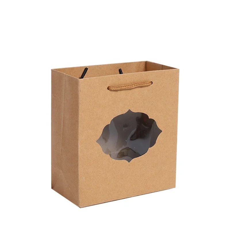 Creative window small kraft paper bag spot window white mini portable small gift bag takeout packaging bag