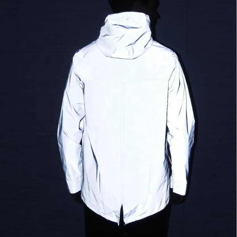 custom mens polyester reflective windbreaker jacket thin breathable mesh fabric patchwork gray man reflective waterproof jacket
