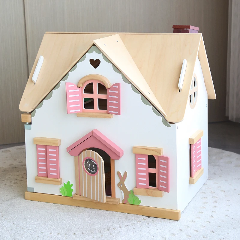 New Arrival Wooden Two-Story Castle Villa Dollhouse Diy European-Style House With Detachable Roof Simulates Smoke Effect