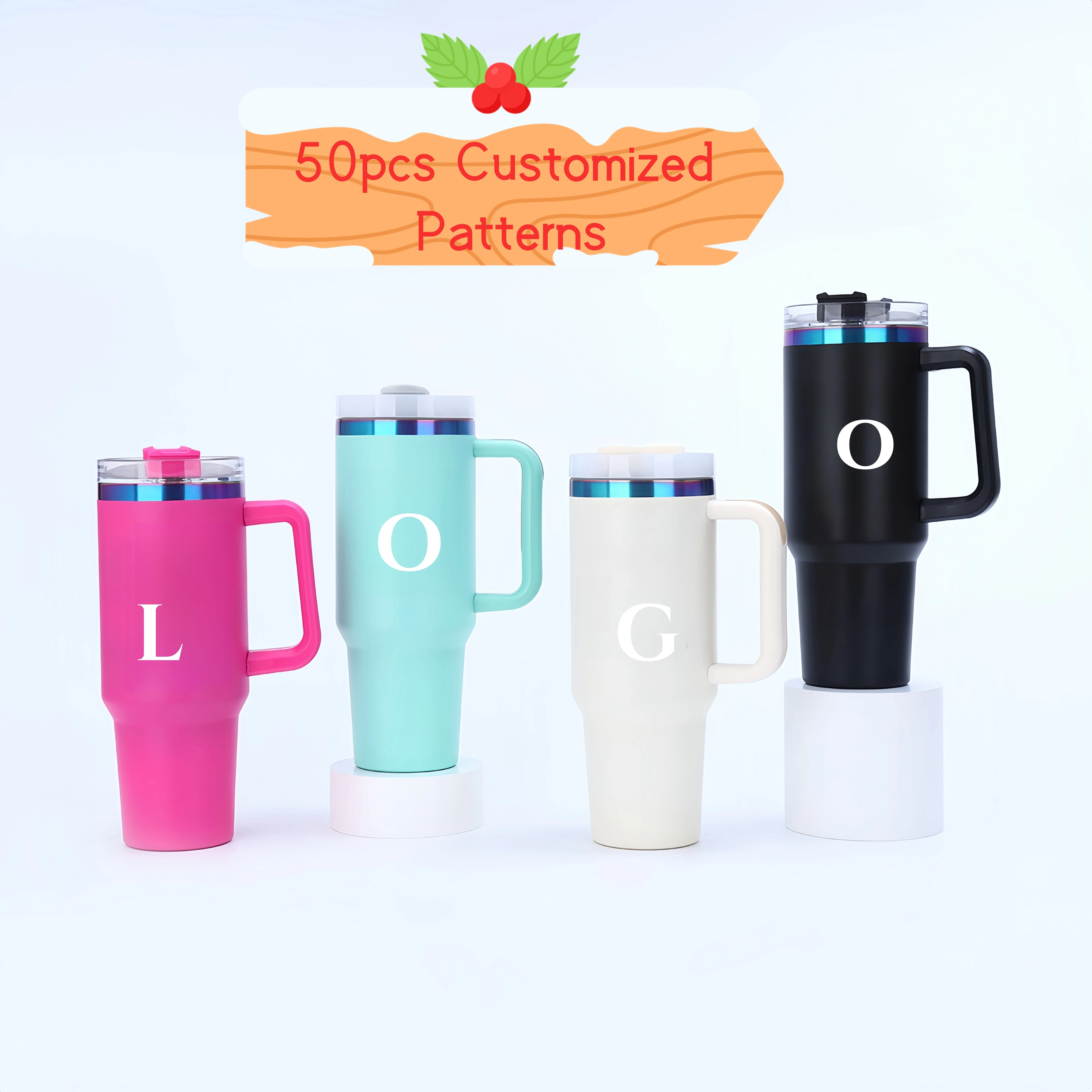 20pcs Ready to Ship Christmas gift mug custom 3D print 40oz Stainless Steel Travel Mug for travel tumbler with handle