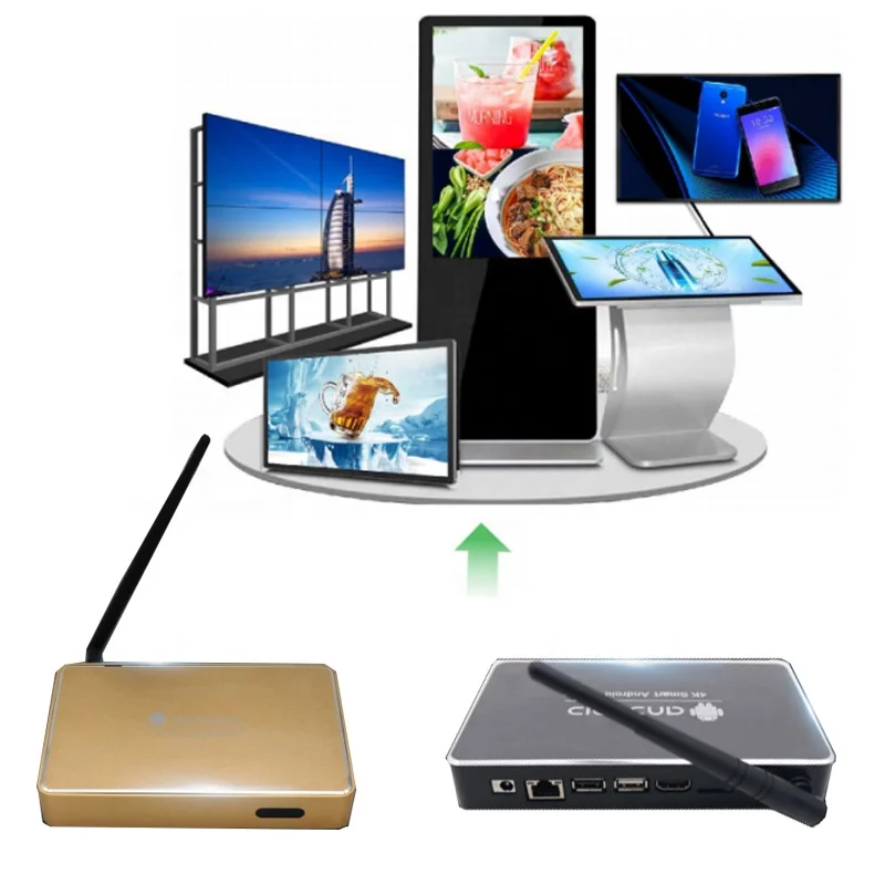 HD 4K Android Smart Digital Signage Advertising Player Box Media Player Display Box Golden Black Optional Playback Box