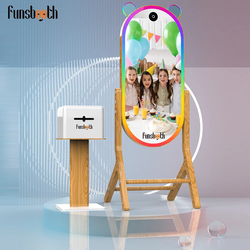 2024 Portable Digital Selfie Party Mirror Photo Booth Magic Interactive Touch Screen Photo Booth Machine With Camera And Printer
