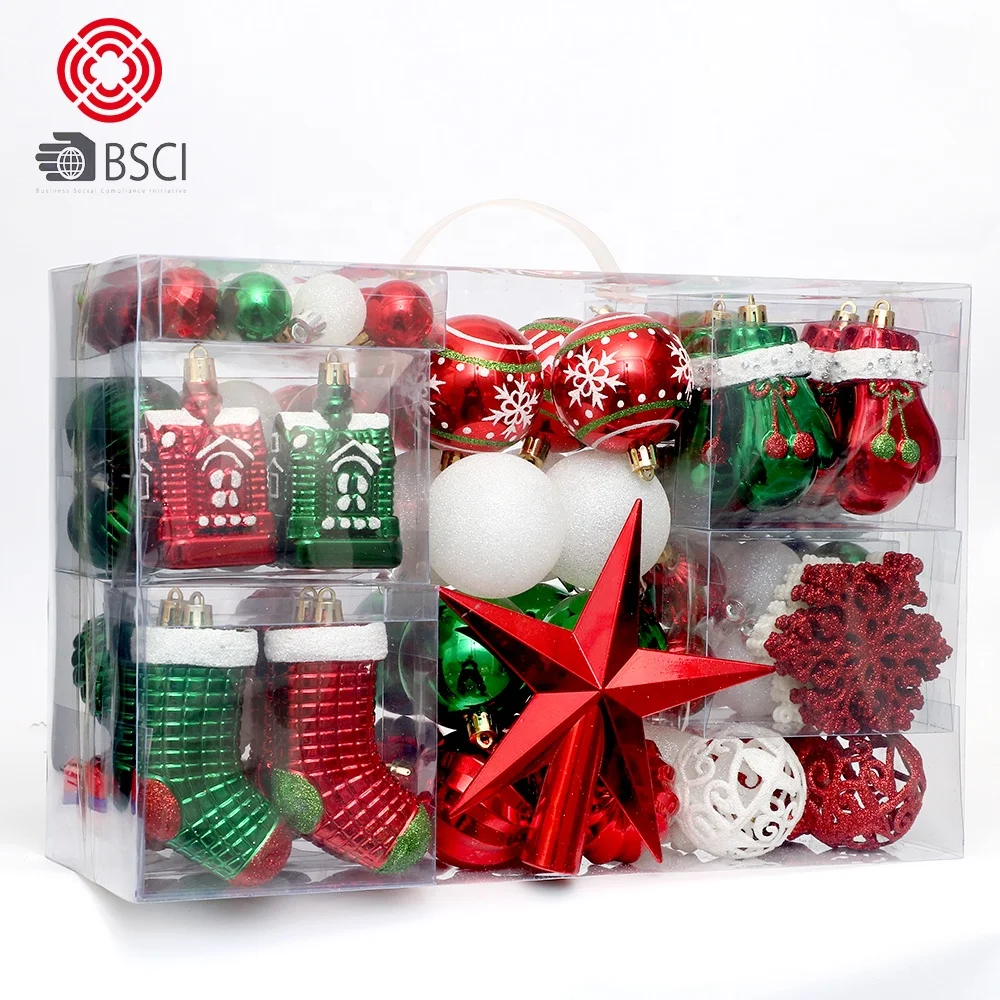 Hot Sale 89pcs Hand Painting Christmas Tree Hanging Plastic Decoration Balls Sets