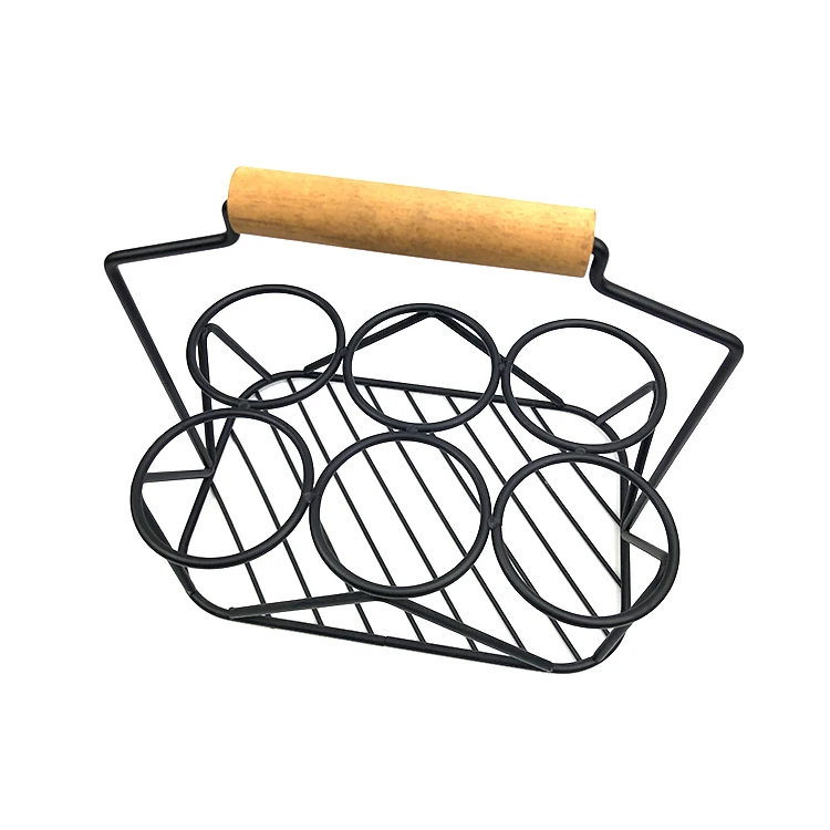hot sale 6 Pack Beer Carrier Bottle Carrier Metal Wine Bottle Carrier With Wooden Handle