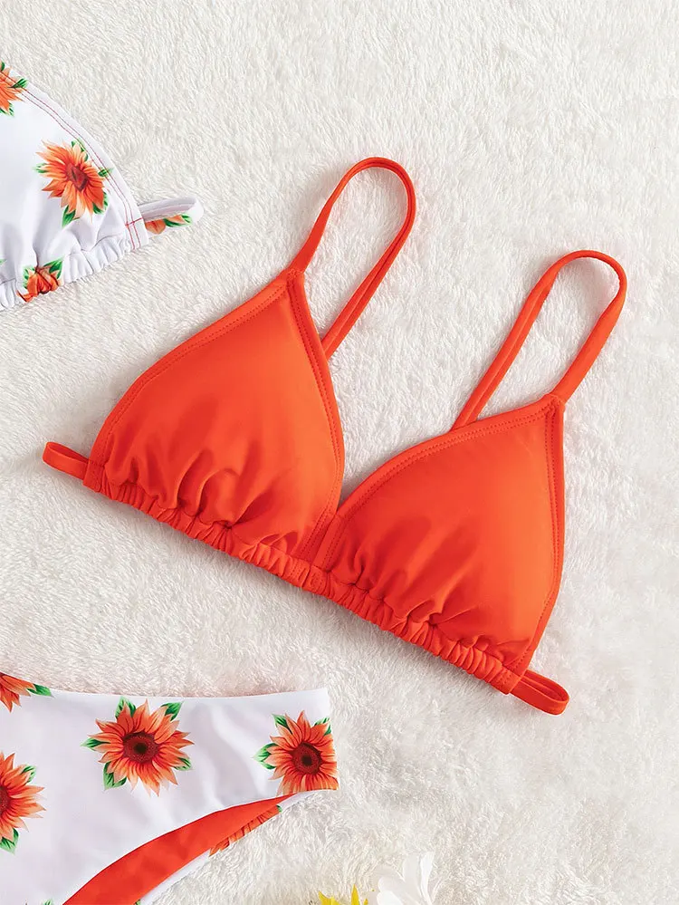 Custom Girls Swimwear 3 Piece Set Floral Print Kids Thong Micro Bikinis Swimsuit Sets