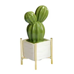 Light Luxury European Home Decoration Ceramic Metal Combination Pastoral Style Desktop Potted Cactus Desktop