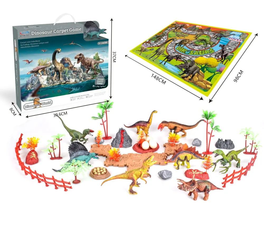 Best seller toys trending mystery box dinosaur 2 in 1 interactive kids funny board game with dinosaur play table mat