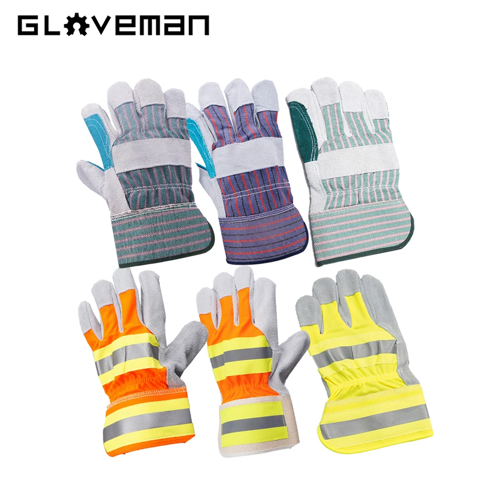 GLOVEMAN custom Rigger pig Cow Split canvas industrial construction garden Safety work Cowhide leather gardening welding gloves