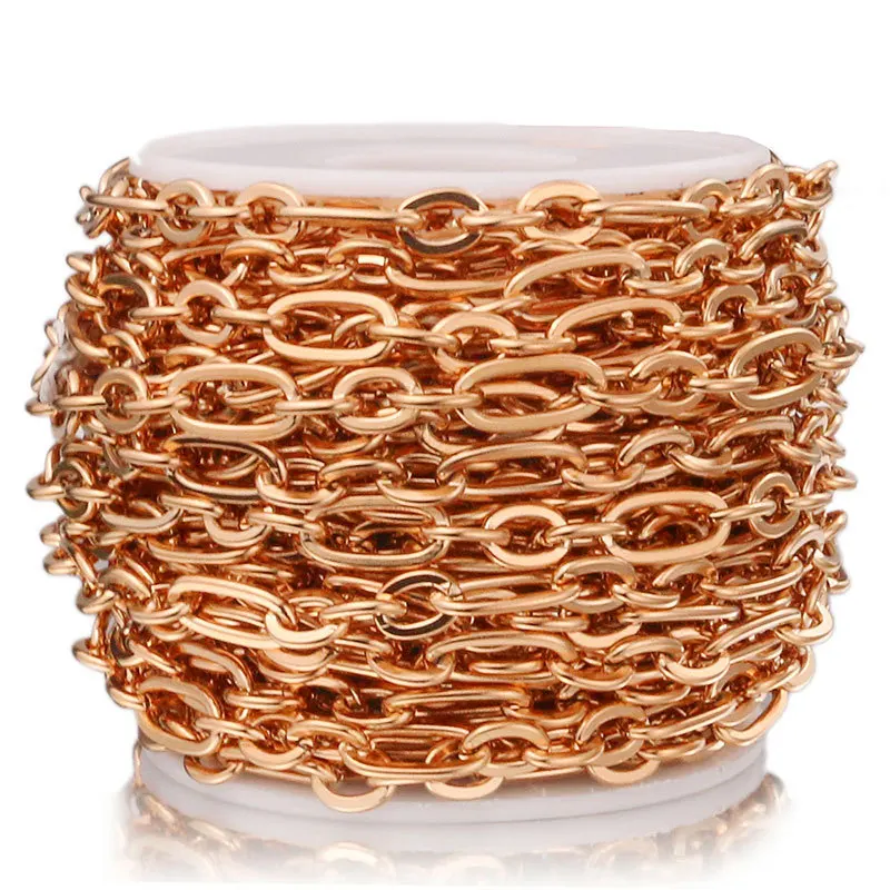 Selling In Meter Rose Black Gold Stainless Steel Round Flat Rectangle Chain Link Women Paper Clip Paperclip Link Chain Necklace