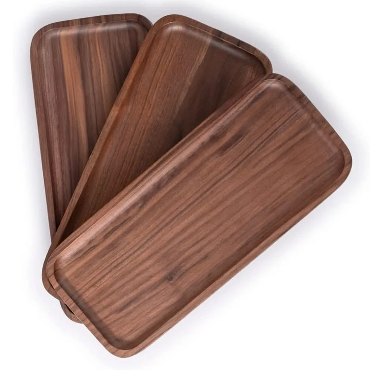 Set of 3 Walnut Platters Wooden Serving Trays for Food Charcuterie Vegetables Fruit Serving