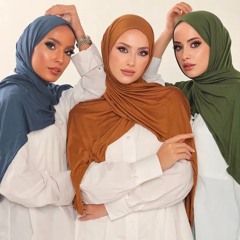 YW60 Wholesale Customized Women Cotton Scarf Ethnic Foulard Muslim Instant Hijabs Plain Turkish Jersey Scarves Shawl