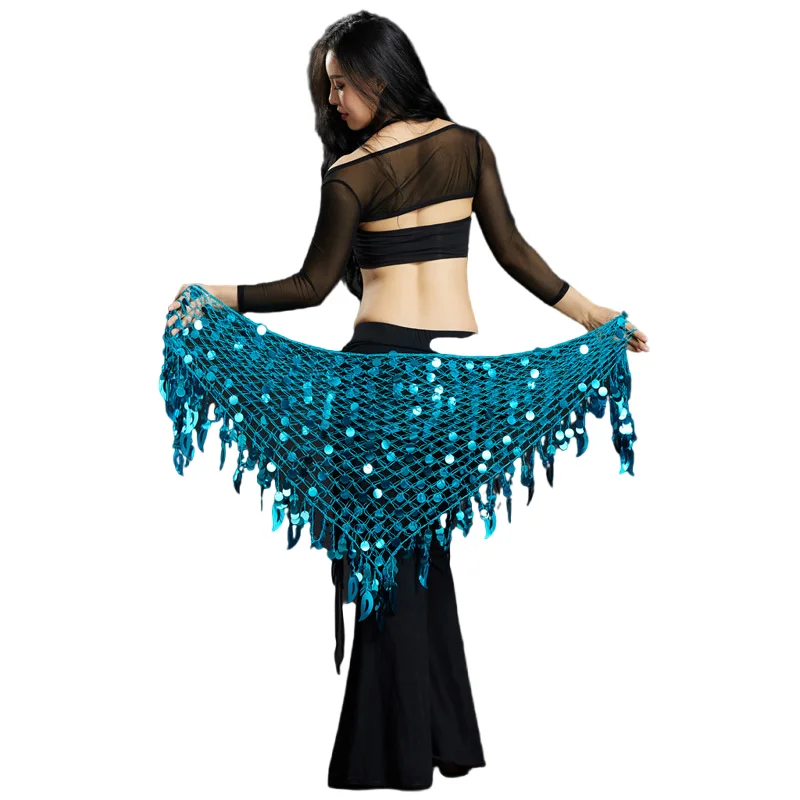 Women Belly Dance Hip Scarf Shawl Sexy Night Pub Stage Show Performance Wrap Skirt Sequin Bling Sparkle Costume Mesh Net Belt