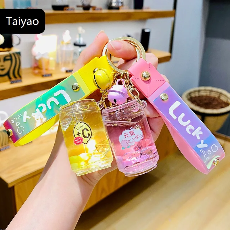 Cute Acrylic Coke Shape Key Chain Ring Keyring Pendant In Oil Quicksand Liquid Floating Drink Keychain
