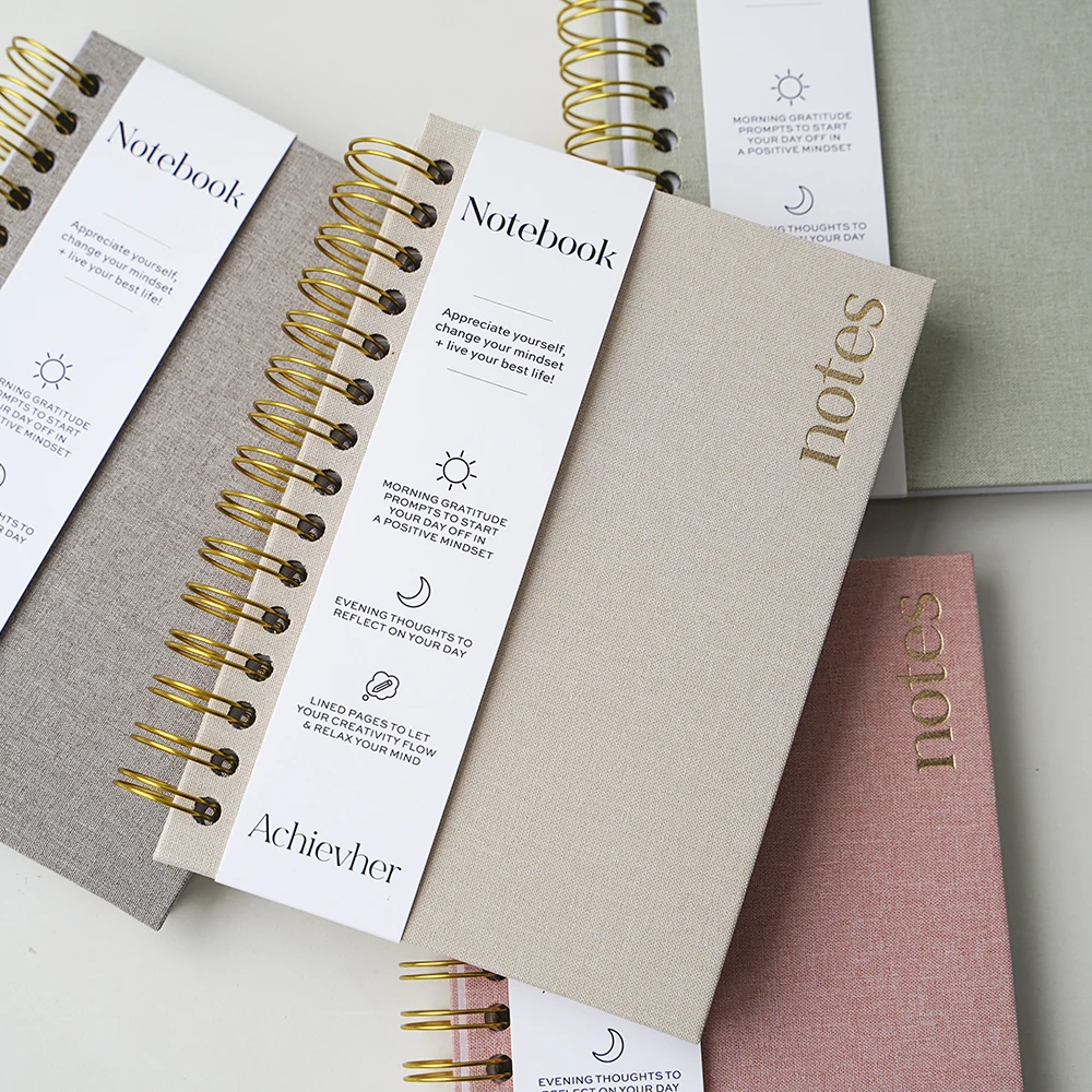 Wholesale Promotion Thick Logo Hardcover Spiral Linen Custom Journal Diary Gift Unique Notebook