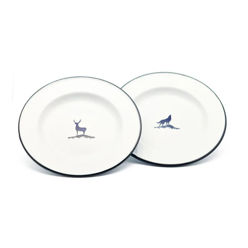 Wholesale Custom logo 9 Inch modern round Fruit plates sets dinnerware enamel camping plate for outdoor picnic