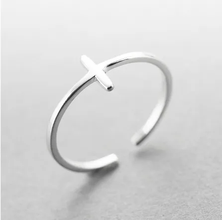 
925 Sterling Silver Cross Leaves Feather Rings Hollow Adjustable Sterling Silver Wedding Finger Ring For Women Gift 