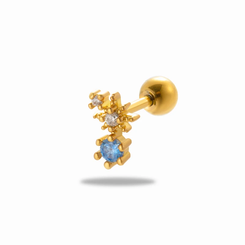 custom 16g helix piercing jewelry stainless steel screw back blue cubic zirconia star ear lobe cartilage earrings stud for women