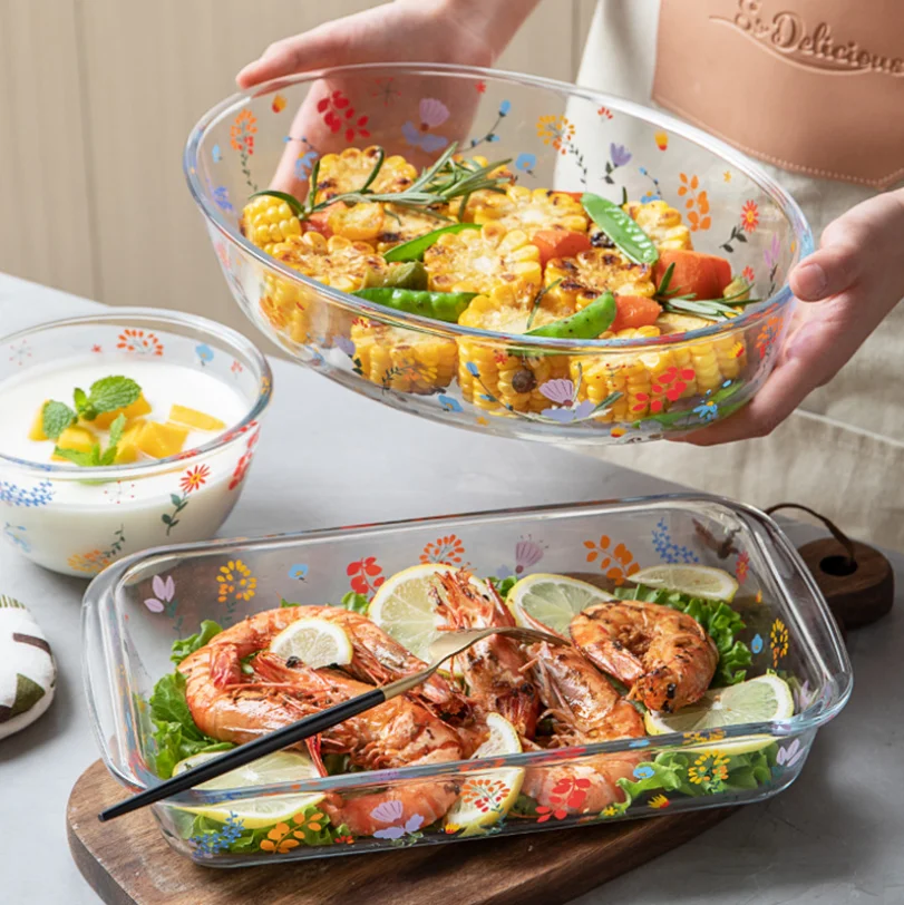 Floral partysu glass tableware set manufacturers wholesale logo customizable 14.7*7.7cm 800ml 30*21.5*6.5cm 2.4L