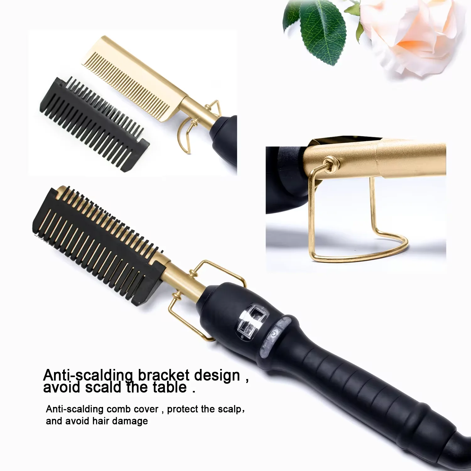 New 3 in 1 Professional Electric Hot Comb Hair Straightener With LED Display Heat Pressing Combs Rhinestone Ceramic Ltd.
