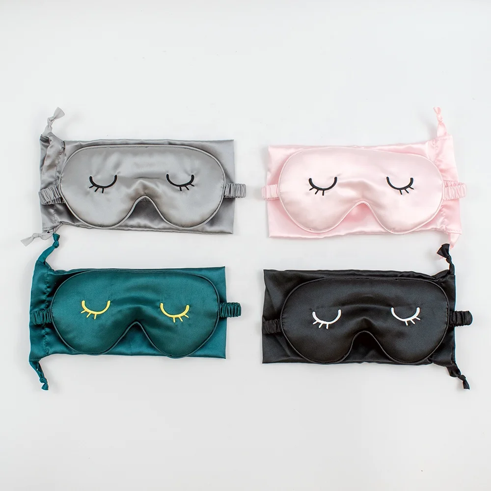 Custom Office lunch Break  Super Soft Smooth luxury stain silk sleep Eyelash Eye Mask with bag for travelling