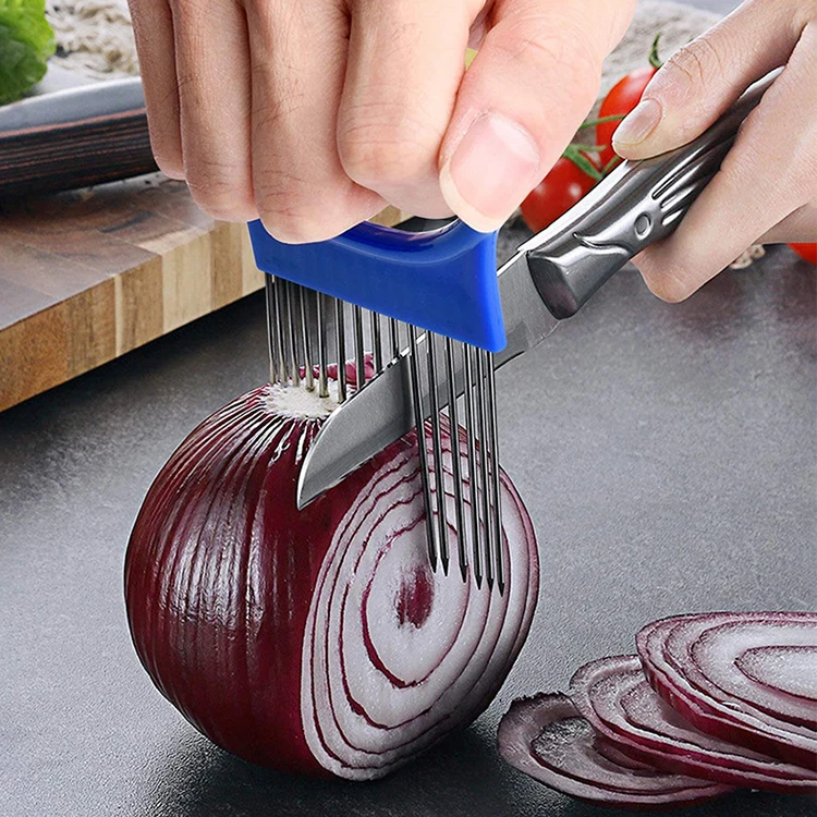 Wholesale Fruit and Vegetable Tools Onion Needle Stainless Steel Potato Lemon Onion Slicer Holder